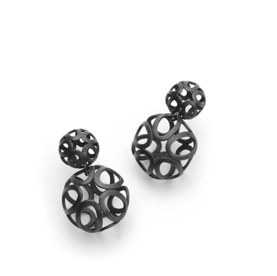 Oxidised silver two-bead earrings.